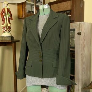Vintage 90s CARLISLE Designer Olive Green Pinstripe Luxury Wool Blazer Jacket